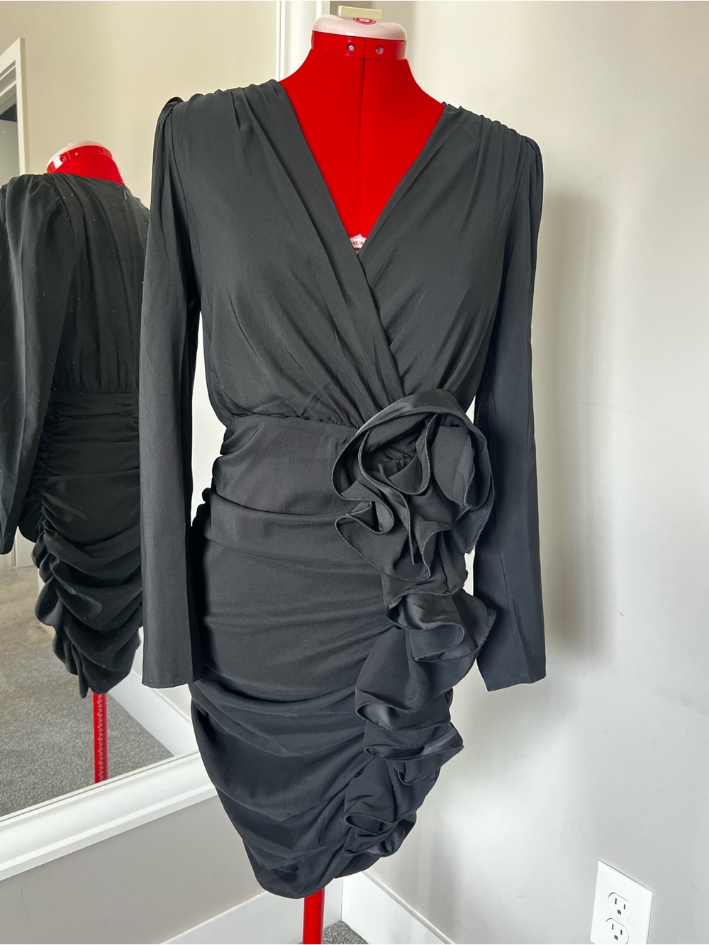 Elegant Black Ruffle Wrap Dress